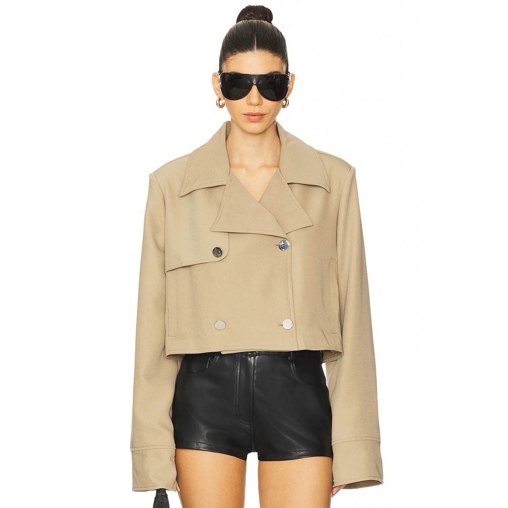 WeWoreWhat Cropped Trench Coat Double Breasted Soft Brown Size S